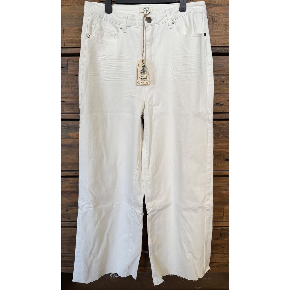 Easel Jeans Women's Large White Wide Leg Relaxed Denim High Rise NWT 27x29